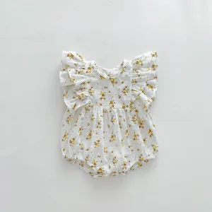 Kids Baby Girls Fashion Casual Flower Printed Flutter Sleeveless Rompers