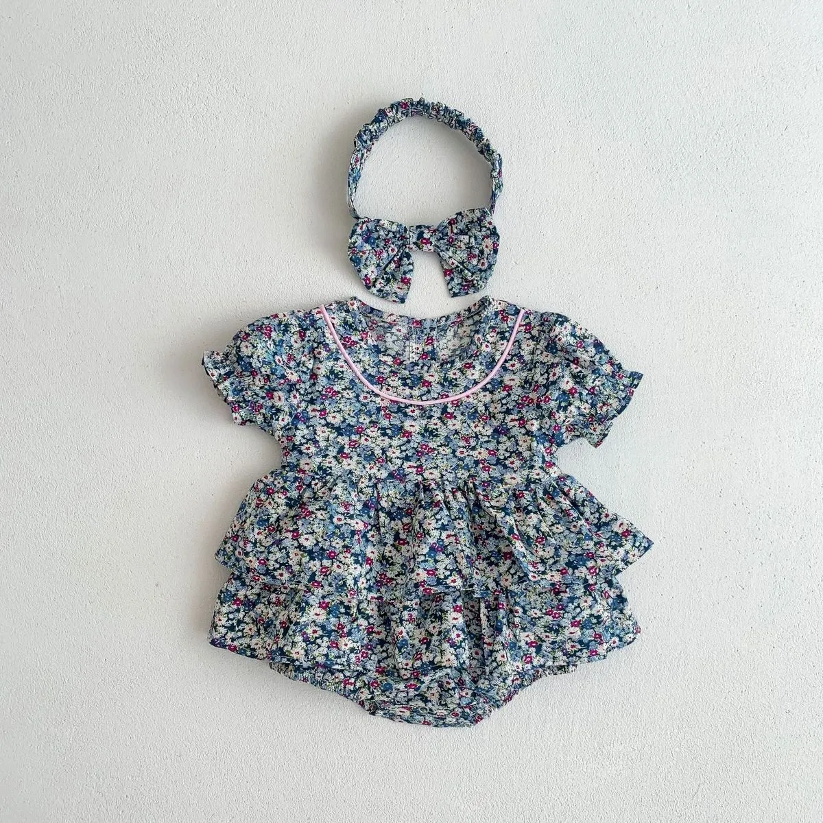 Kids Baby Girl Fashion Casual Flower Printed Ruffled Short-Sleeve Romper for 0-3T