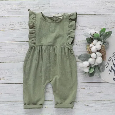 Kids Baby Girls Fashion Casual Solid Color Cotton Linen Sleeveless Rompers Triangle Climb