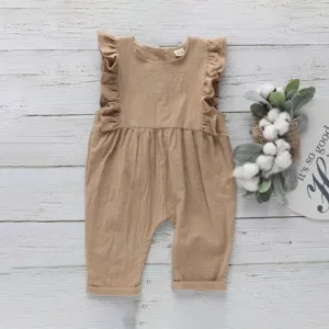 Kids Baby Girls Fashion Casual Solid Color Cotton Linen Sleeveless Rompers Triangle Climb
