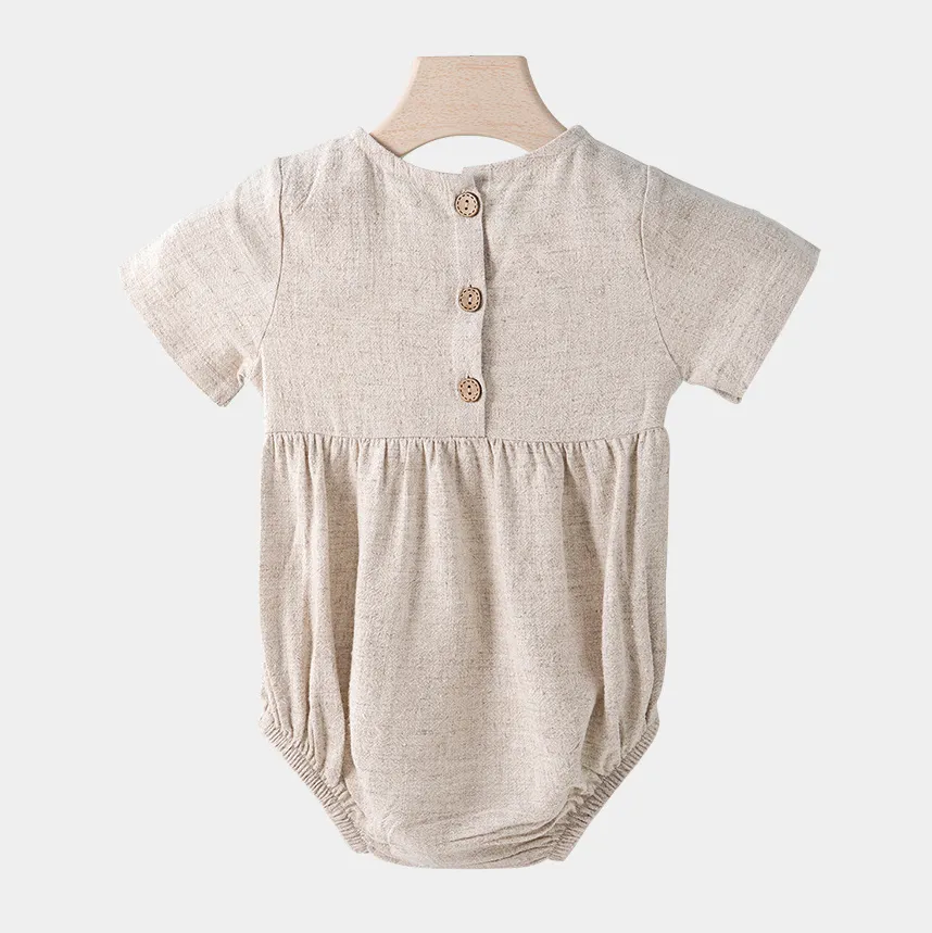 Kids Baby Boys Girls Fashion Solid Linen Short Sleeve Rompers Triangle Climb Light-Weight Cotton