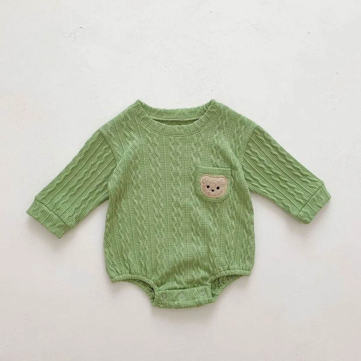 Kids Baby Boys Girls Fashion Cute Bear Head Twist Long-Sleeve Cotton Rompers