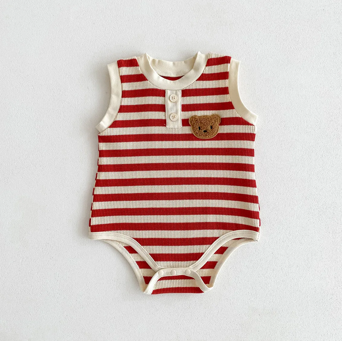 Kids Baby Boys And Girls Fashion Cute Bear Stripe Sleeveless Rompers Cotton Lightweight Unisex