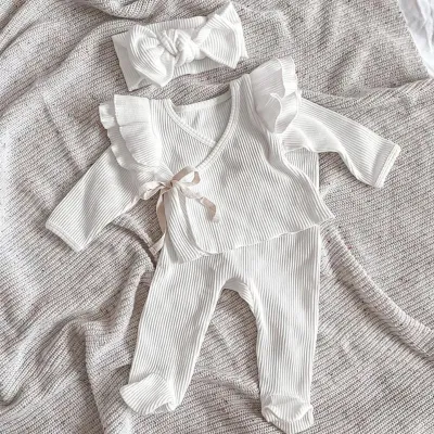 Kids Baby Girls Clothing(0-3T) Fashion Solid Color Long-Sleeve Lace-Up Top Loose Pants 2-Piece Set Cotton