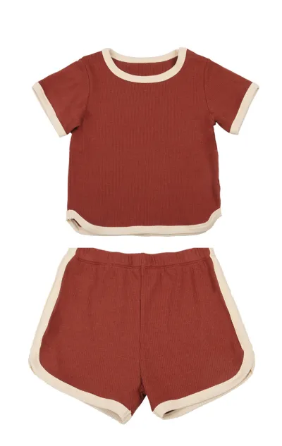 Kids Baby Boys And Girls Fashion Casual Color Block Short-Sleeve T-Shirt Loose Shorts Two-Piece Set