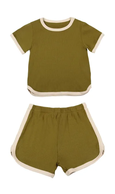 Kids Baby Boys And Girls Fashion Casual Color Block Short-Sleeve T-Shirt Loose Shorts Two-Piece Set