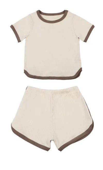 Kids Baby Boys And Girls Fashion Casual Color Block Short-Sleeve T-Shirt Loose Shorts Two-Piece Set