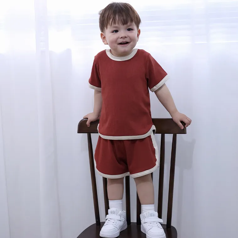 Kids Baby Boys And Girls Fashion Casual Color Block Short-Sleeve T-Shirt Loose Shorts Two-Piece Set