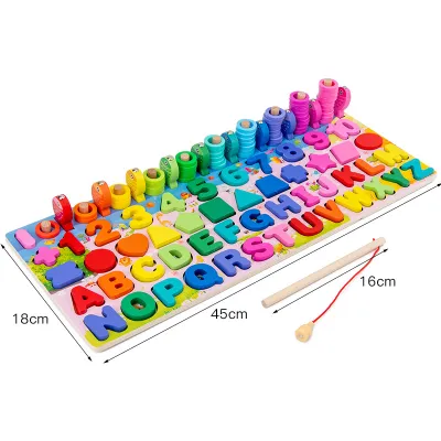 Kids Digital Alphabet Traffic Logarithmic Board Puzzle Building Blocks Early Education Teaching Wooden Fishing Toys