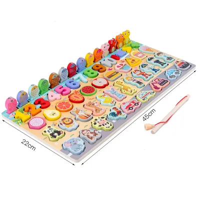 Kids Digital Alphabet Traffic Logarithmic Board Puzzle Building Blocks Early Education Teaching Wooden Fishing Toys