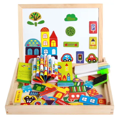 Kids Early Educational Puzzle Magnetic Stickers Wooden Toys