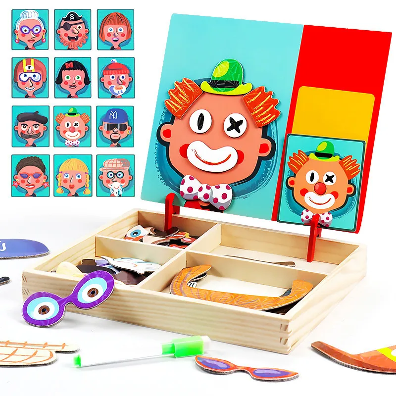 Kids Early Educational Puzzle Magnetic Stickers Wooden Toys