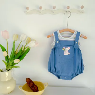 Kids Baby Girls Fashion Cute Sleeveless Tank Top Rabbit Rompers Two-Piece Cotton Set