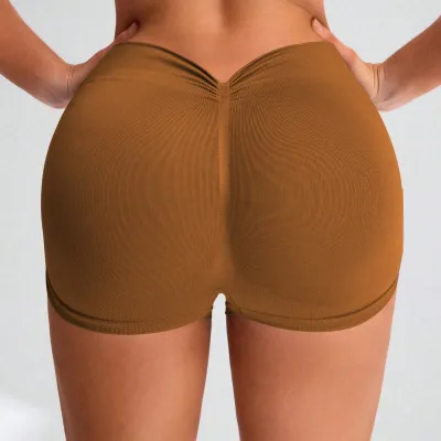Women Fashion Sexy Solid Color Mid-Waist Seamless High Elastic Quick-Drying Yoga Sports Shorts