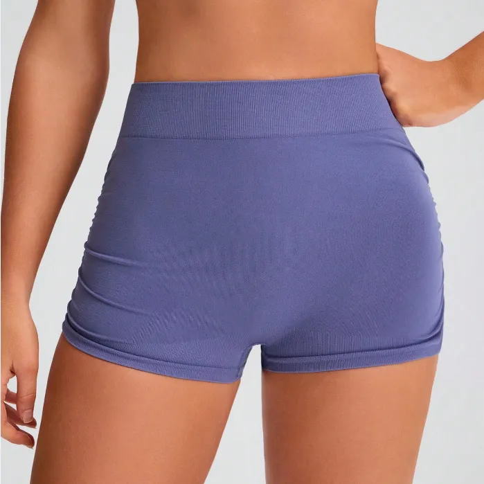 Women Fashion Sexy Solid Color Mid-Waist Seamless High Elastic Quick-Drying Yoga Sports Shorts