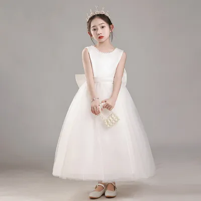 Kids Girl's Fashion Elegant Solid Color Sleeveless Backless Party Dress