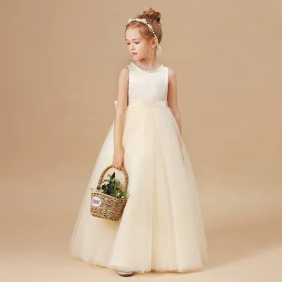 Kids Girl's Fashion Elegant Solid Color Sleeveless Backless Party Dress