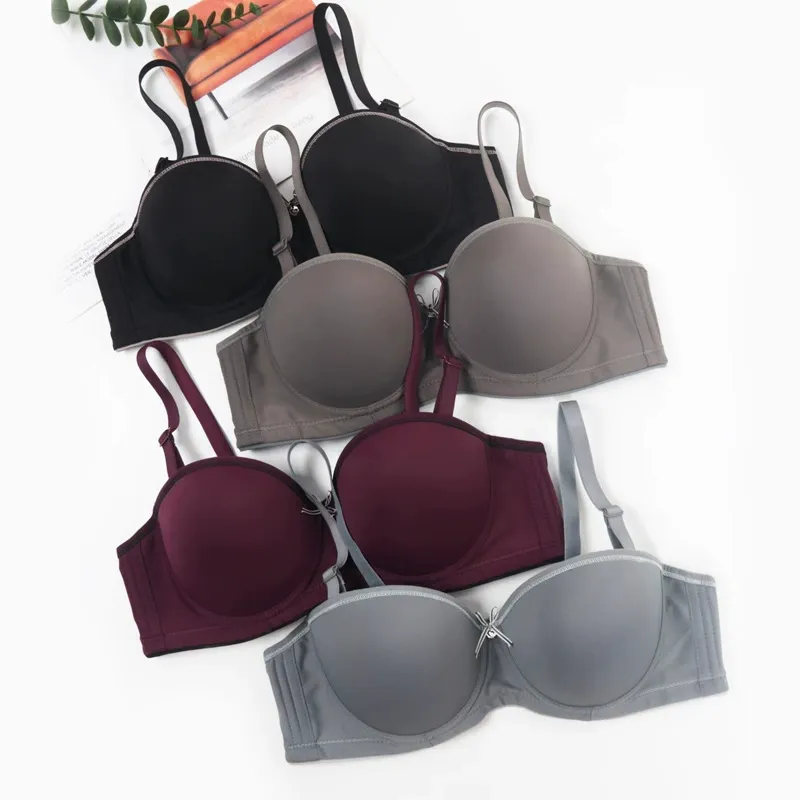 Women Fashion Sexy Solid Color Seamless Gathered Adjustable Bra