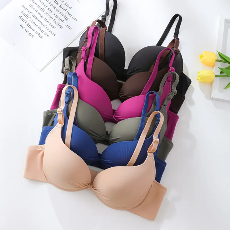 Women Fashion Sexy Solid Color Traceless With Steel Ring Adjustable Bra