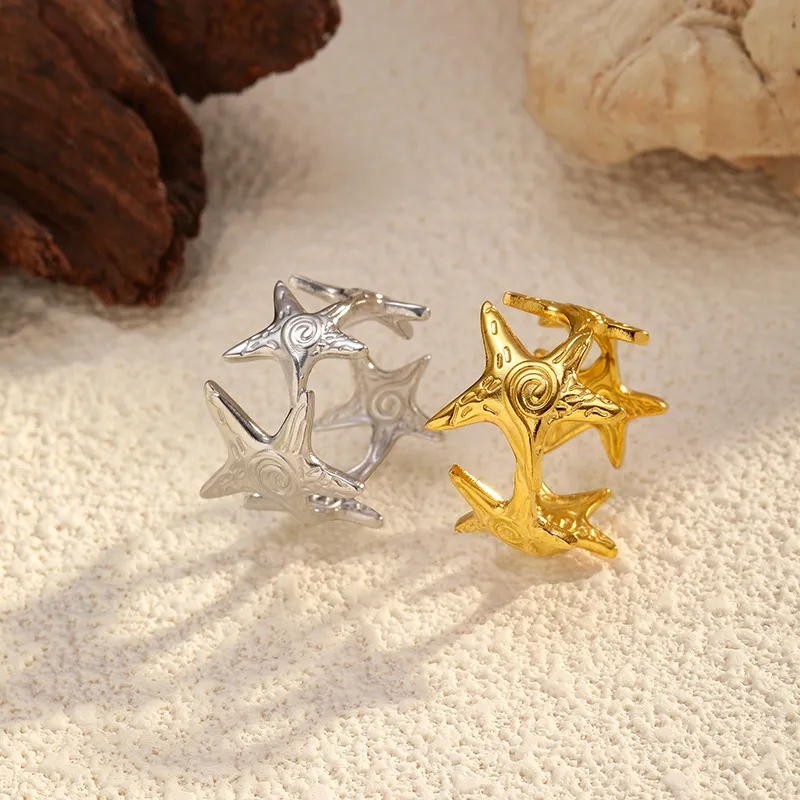 Women Fashion Starfish 304 Stainless Steel Open Ring