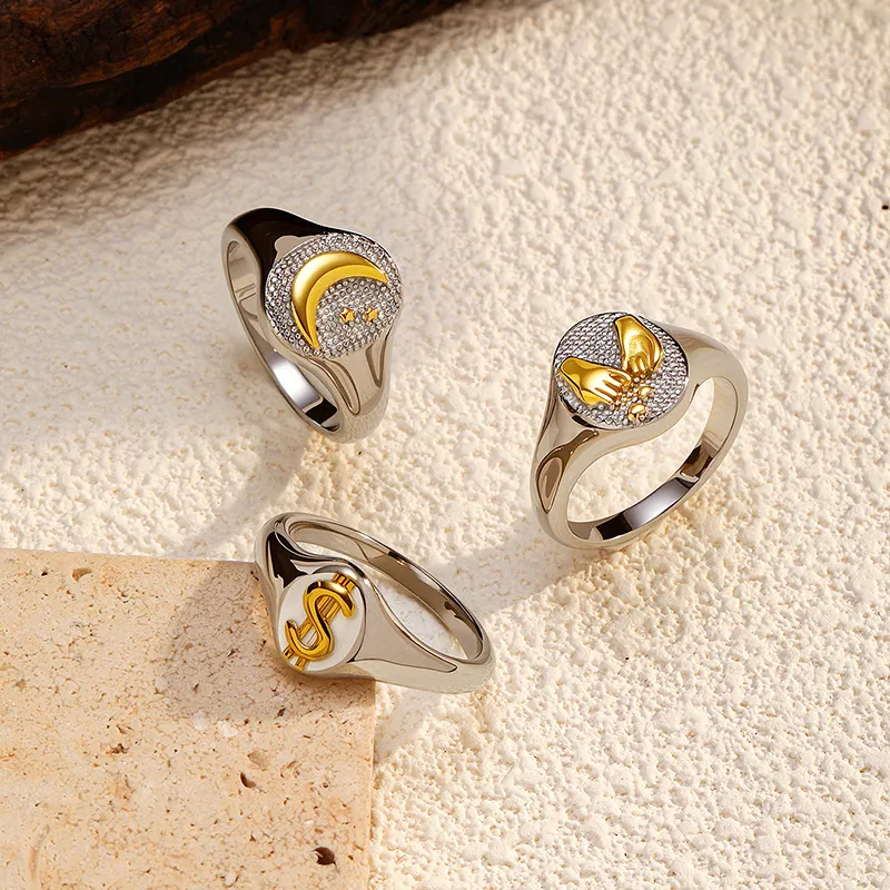 Women's Stainless Steel Simple Plating Fashion Ring with Text Design