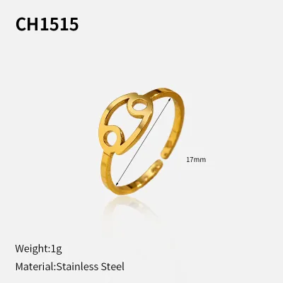 Women Fashion 12 Constellation Plated 304 Stainless Steel Opening Adjustable Ring