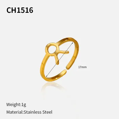 Women Fashion 12 Constellation Plated 304 Stainless Steel Opening Adjustable Ring