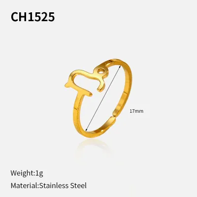 Women Fashion 12 Constellation Plated 304 Stainless Steel Opening Adjustable Ring