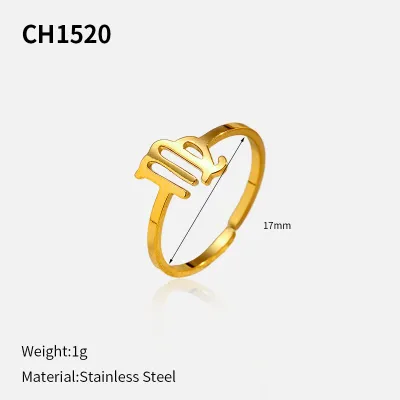 Women Fashion 12 Constellation Plated 304 Stainless Steel Opening Adjustable Ring