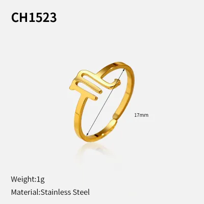 Women Fashion 12 Constellation Plated 304 Stainless Steel Opening Adjustable Ring