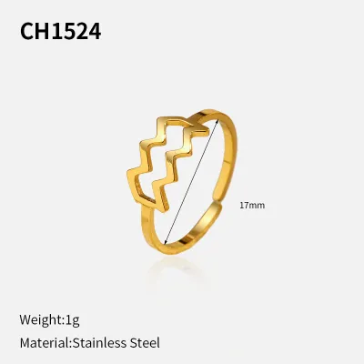 Women Fashion 12 Constellation Plated 304 Stainless Steel Opening Adjustable Ring
