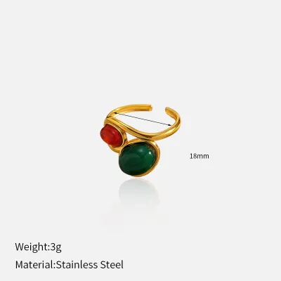 Women Fashion Colored Gemstone 304 Stainless Steel No Fading Open Ring