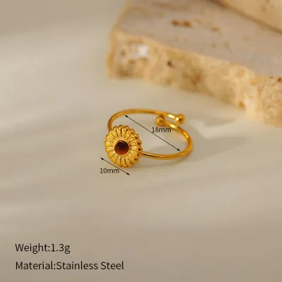 Women's Retro Natural Stone 304 Stainless Steel Simple Geometric Ring