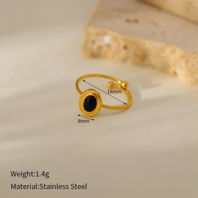 Women's Retro Natural Stone 304 Stainless Steel Simple Geometric Ring