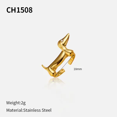 Women Fashion Creative 304 Stainless Steel Dachshund Dog Adjustable Opening Ring