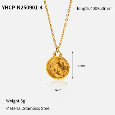 Women's Fashion Plated Twelve Constellation Round 304 Stainless Steel Pendant Necklace