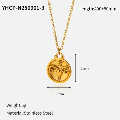 Women's Fashion Plated Twelve Constellation Round 304 Stainless Steel Pendant Necklace