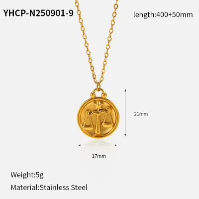 Women's Fashion Plated Twelve Constellation Round 304 Stainless Steel Pendant Necklace