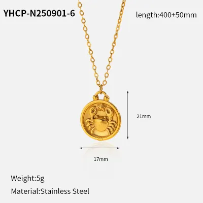 Women's Fashion Plated Twelve Constellation Round 304 Stainless Steel Pendant Necklace