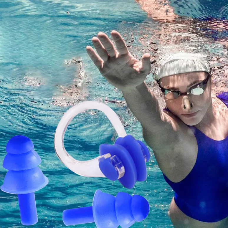 Anti-Choking Water Swimming Underwater Earplug Nose Clip Set