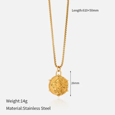 Women's Fashion 304 Stainless Steel Cross Lion Pattern Pendant Necklace