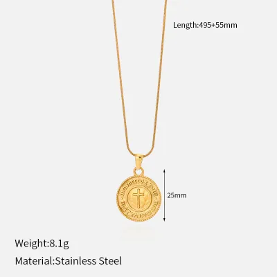 Women's Fashion 304 Stainless Steel Cross Lion Pattern Pendant Necklace