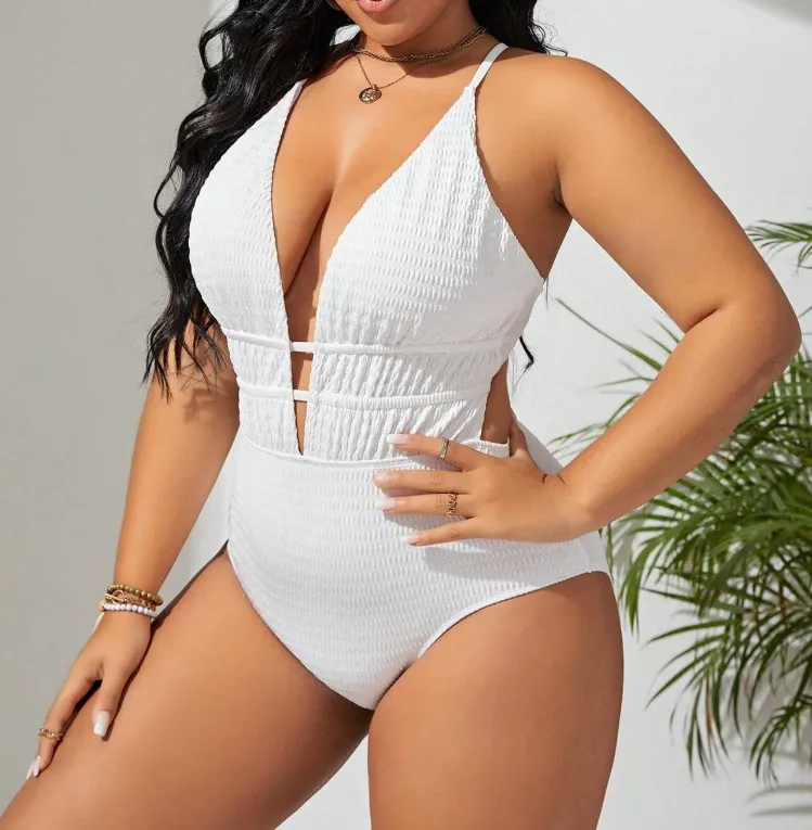 Women Fashion Sexy Solid Color Plus Size One-Piece Swimsuit