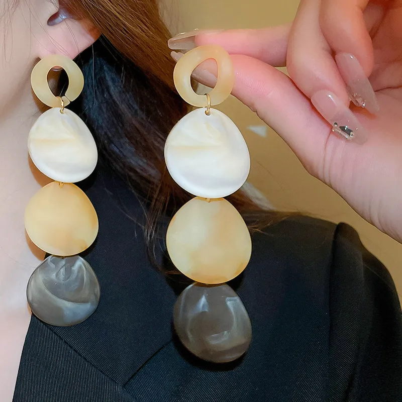 Women Fashion Acrylic Water Drop Long Tassel Earrings