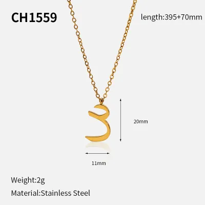 Women Simple 18k Arabic Letter Pendant 304 Stainless Steel Necklace