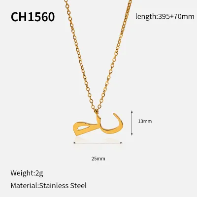 Women Simple 18k Arabic Letter Pendant 304 Stainless Steel Necklace