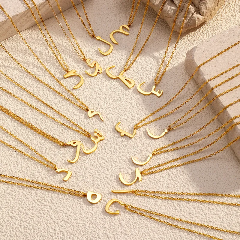 Women Simple 18k Arabic Letter Pendant 304 Stainless Steel Necklace