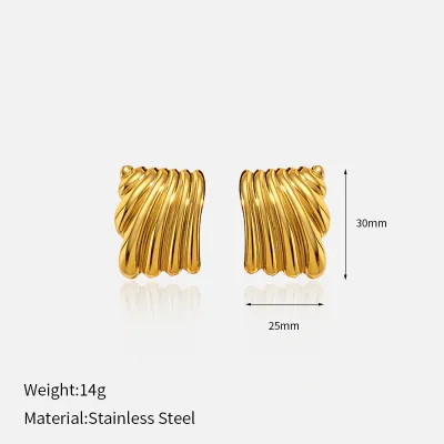 Women Fashion Square Stripe Texture 304 Stainless Steel Earring Instagram Wind