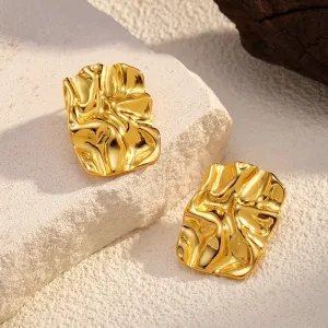 Women Fashion Square Stripe Texture 304 Stainless Steel Earring Instagram Wind