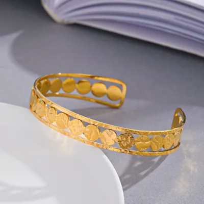 Women Fashion Plated C-Shaped 3 Layer Design 304 Stainless Steel Bracelet